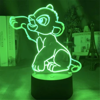 Disney 3D Lučka Levji Kralj Simba Slika 3D Iluzije Noč Svetlobe Risanka LED Akril Dekorativne Luči Doma Dekoracijo Lampara
