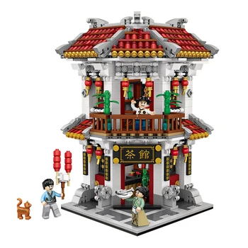LOŠKI Mesta Starodavnih Ulic in Chinatown Teahouse Gostilni Lekarna Hotel 3D Model DIY Mini Bloki, Opeke Stavbe Igrača za Otroke, št Polje