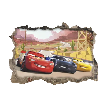 Nove Disney risani film 3Dview Zdrobljen steno Cars Strela McQueen stenske nalepke otroci soba zidana umetnosti Doma dekoracijo