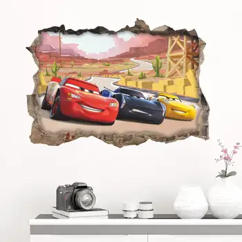 Nove Disney risani film 3Dview Zdrobljen steno Cars Strela McQueen stenske nalepke otroci soba zidana umetnosti Doma dekoracijo
