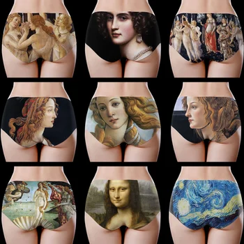 Retro slog slikarstvo Žensk ledu svile Brezhibno Hlače Seksi Spodnje hlače Ženske Dekle, Udobno spodnje Perilo, spodnje Perilo, Plus Velikost M-XXL