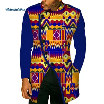 Moda Jeseni Afriške Vosek Tiskanja Dolgo Rokavi Top Majice za Moške Bazin Riche Mens Majice Dashiki Afriški Stil Oblačil WYN49
