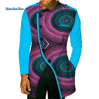 Moda Jeseni Afriške Vosek Tiskanja Dolgo Rokavi Top Majice za Moške Bazin Riche Mens Majice Dashiki Afriški Stil Oblačil WYN49