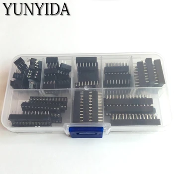 66PCS/Veliko DIP IC Socket Adapter Spojka Tip Vtičnice za Vgradnjo 6,8,14,16,18,20,24,28 zatiči + Box