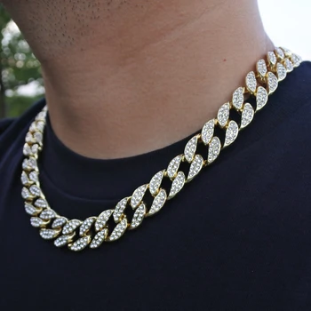 16 mm Mens hiphop nakit kristalno nosorogovo ženske miami kubanski povezavo verige ogrlica zlata, srebrna barva ledeni iz bling za rapper