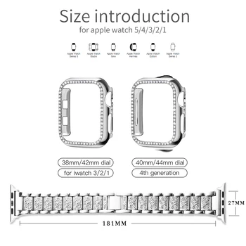 Band + Primeru Kovinski Trak Za Apple Gledati Serije 5 Trak 40 mm 44 mm Diamantni Prstan 38 mm 42mm Zapestnica iz Nerjavečega Jekla iwatch 4/3/2/1