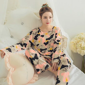 Jeseni Nove Natisnjeni Dolg Rokav Srčkan Sleepwear Ženske Pižame Nastavite Pomlad Priložnostne Homewear Ženske Pižame