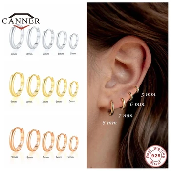 CANNER 5/6/7/8/9mm Pravi 925 Sterling Srebro Hoop Uhani za Ženske Piercing Earings Krog Krog Uhan Nakit pendientes