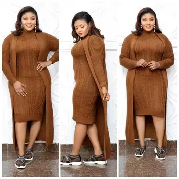 Nove Afriške ženske Dashiki Plesti pulover obleko obleko Dolg plašč hujšanje veliko visok ovratnik svoboden stretch dva-delni set