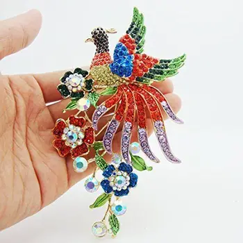 Modni Nakit Barvit Pav Ptica Roža Obesek Broška Pin Avstrijski Crystal