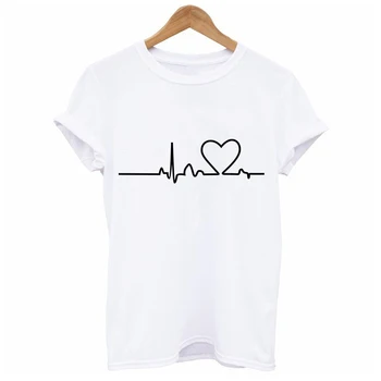 Skuggnas Harajuku Ljubezen Natisnjeni Ženske majice Elektrokardiograma Modna Unisex Tumblr majica Bela Črna Priložnostne Vrhovi Tee