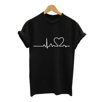 Skuggnas Harajuku Ljubezen Natisnjeni Ženske majice Elektrokardiograma Modna Unisex Tumblr majica Bela Črna Priložnostne Vrhovi Tee