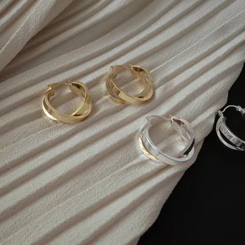 Zlato Barvo Dvojne Plasti Hoop Uhani za Ženske Občutljivo Minimalističen Bling Krog Obroče Uhani Geometrijskih Okrogle Uhane 2020