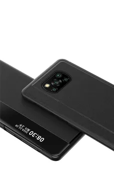 Za Xiaomi Poco X3 NFC Primeru Pogledu Strani Smart Flip Usnjena torbica Ogledalo Kritje za Xiaomi Mi PocoX3 NFC 2020 Lupini Kritje Zaščitnik