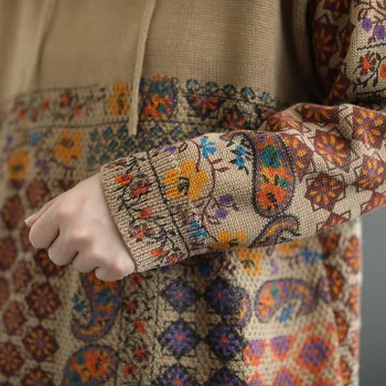 Max LuLu Novi Kitajski Oblikovalec Pozimi Dame Hooded Puloverji Ženska Natisnjeni Pletene Božič Puloverji Vintage Oblačila Plus Velikost