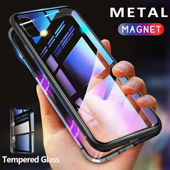 Magnetni Zaščitnik Zaslon Kaljeno Steklo Kovine Telefon Primeru Coque 360 Magnet Kritje Za iPhone 11 Pro MAX X XS MAX XR 6 6s 7 8 Plus