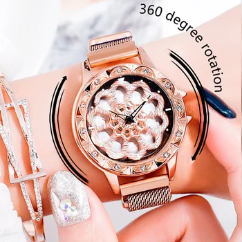 Nove Ženske Zapestnica Ure 2019 Žensk Rotacijski Magnetni Srečen Watch Modne Dame Kristali Kremena Zapestne Ure reloj femenino