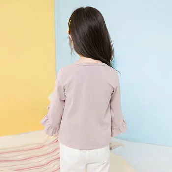 2020 Pomlad Moda Novo Dojencek Dekliška Oblačila Ljubek Dolge Ruffles Rokav Bluzo Roza Majice Za Dekleta Otrok Majica Šoli Blusas
