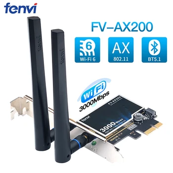 Fenvi AX Kartico WiFi WiFi 6 Dual Band 3000Mbps AX200 PCIE Brezžično Kartico WiFi MU-MIMO OFDMA z Bluetooth 5.1 Ultra-Low Latency