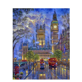 Londonski Big Ben Dropshipping Barvanje Z Številkami DIY Krajine Stenskih slikah, Akril, Platno, Slikarsko Za Poročno Dekoracijo