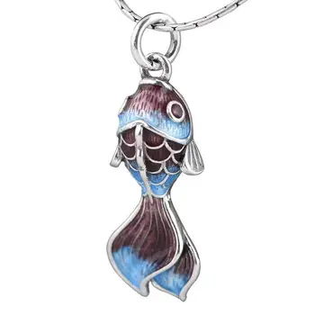 Novo srebro retro Jingtai modrega emajla ribe Uhane, Ogrlico, Obesek, Kitajski klasično elegantno čar ženske je nakit