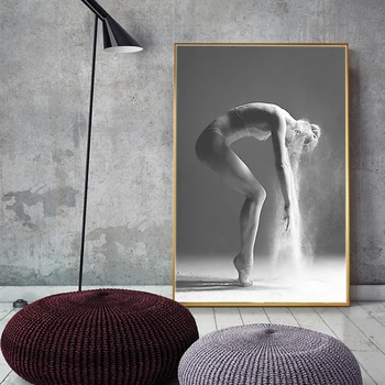 Nordijska Črno-Bela Slika Elegantno Balet Ples Oljna slika, Platno, Plakati, Tiskanje Cuadros Wall Art Slike za dnevno Sobo