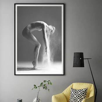 Nordijska Črno-Bela Slika Elegantno Balet Ples Oljna slika, Platno, Plakati, Tiskanje Cuadros Wall Art Slike za dnevno Sobo