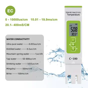 5 v 1 TDS/ES/Slanosti/S. G./Temperature Merilnik Digitalni Tester Kakovost Vode za gospodinjstvo, Bazeni, Pitne Vode, Akvarij