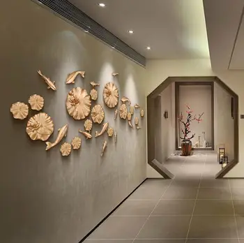 Osebnost Ustvarjalne Lotus Listov Doma Retro Dekoracijo Sten Restavracije Dnevna Soba Steni Visi Ribe Ornament Smolo Zidana Obrti