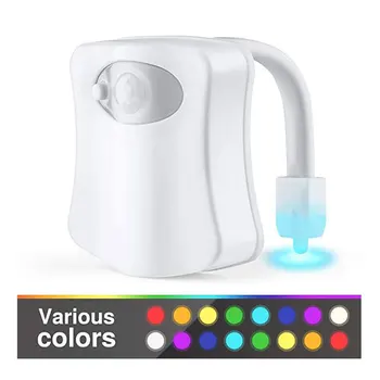 Toilet Bowl LED Noč Svetlobni Senzor Gibanja Predstavlja za Sedež Novost Kopalnici Dodatek 8-barvno Razsvetljavo Barva Spreminja, Svetilke