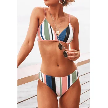 Plaža, Bikini Komplet Z Prsih Pad Ženske Nastavljiv Plečetom Trak Trak Visoko Pasu Dvodelne Bikini Plus Velikost Dame Kopalke