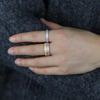 2021 Visoke kakovosti real 925 sterling srebrni prstan dvojno raw 5a kubičnih cirkonij band večnost prstani poročni nakit za ženske