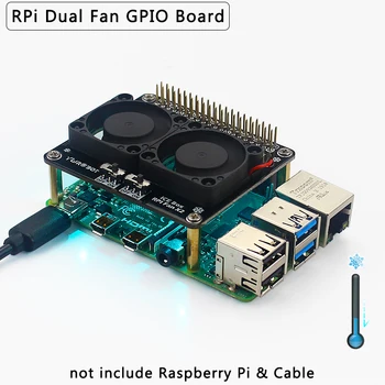 Raspberry Pi 4 Dual Fan GPIO Razširitev Odbor z Modro LED Svetlobo Super Hladilni Ventilator za Raspberry Pi 4 Model B /3B+/3B