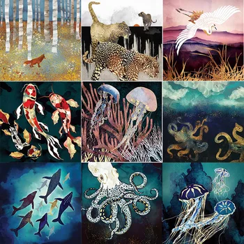 Meduze Hobotnice, Lignji Povzetek Plakatov in Fotografij Wall Art Platno Slikarstvo Ocean Živali Stenske Slike Za Dnevni Sobi Doma Dekor