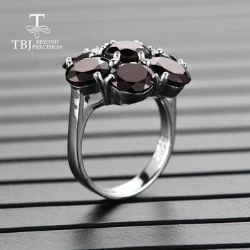 TBJ,naravni gemstone black granat cvet slog obroči 925 sterling srebro fine nakit za ženske obletnico & lepo darilo za rojstni dan