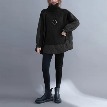 Bombaža, pletene plus velikost Turtleneck potegnite vzročno svoboden jeseni, pozimi ženska puloverji puloverju pulover vrhovi ženske obleke 2021