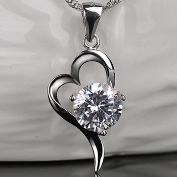 Klasična 925 Sterling Srebrna Ogrlica Za Ženske Romantično Srce Cirkon Vijolična Bela Ogrlice Dekle Valentinovo Darila KOFSAC
