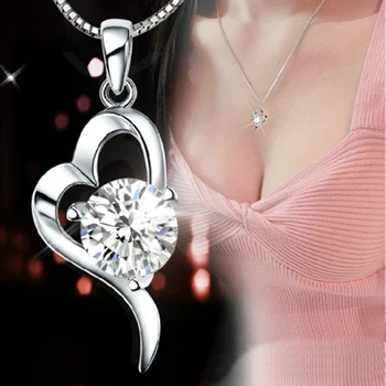 Klasična 925 Sterling Srebrna Ogrlica Za Ženske Romantično Srce Cirkon Vijolična Bela Ogrlice Dekle Valentinovo Darila KOFSAC