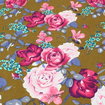 Gorčica, Rumena, Črna, Rdeča Greeen big rose cvetje Bombaž/Lan Etnične tkanine za DIY Obleko Prtom Blazine Handwork Dekor
