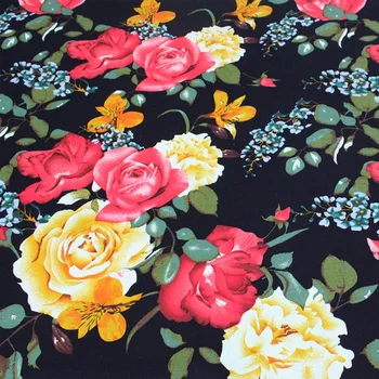 Gorčica, Rumena, Črna, Rdeča Greeen big rose cvetje Bombaž/Lan Etnične tkanine za DIY Obleko Prtom Blazine Handwork Dekor