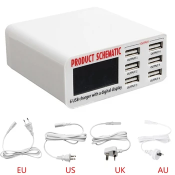 EU/ZDA/VB Plug 6A 6 Vrat USB Hitro Polnilnik HUB Stenski Adapter LCD Zaslon za Mobilni Telefon, Polnilnike