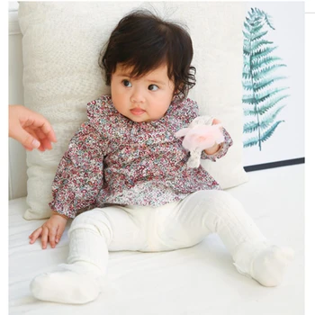 Sladko ruffles čipke ovratnik shirt za dekleta bombaž cvetlični dolg rokav princesa baby vrhovi otroci majice malčke dekliška oblačila