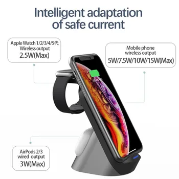 Brezžični Polnilnik Baterij 3 V 1 Qi-Overjena Hitro Polnjenje Postajo Polnilnik Dock Stojalo Za Iphone/Samsung Apple Watch Airpods Pro