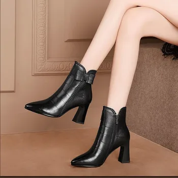 2020 Pozimi Nove Ženske Čevlji Plus Žamet Ženska Obutev Modni Visoke Kakovosti Lok Ženski Čevlji Plus Velikost 40 Čevlji femmes chaussures