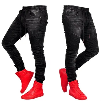 Moški Stilsko Kavbojke moda elastični pas traper hlače Hlače Joggers Moške Hlače Hip Hop črne Skinny Jeans 2019 nova