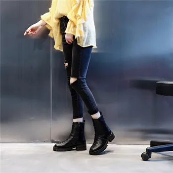 FEDONAS Retro Pravega Usnja Čevlji Ženska Petah Moda Križ Vezani Krog Gleženj Škornji Za Ženske Močen Platforma za Pete Škornji