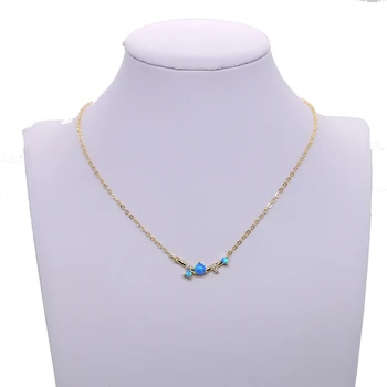Vroče Prodajo zlata barva, Ogrlico, obesek, Nakit Ukrivljeni rog modra opal Nakit Ogrlica 35+8 cm chocker ogrlice