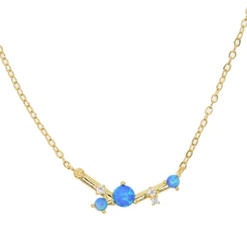 Vroče Prodajo zlata barva, Ogrlico, obesek, Nakit Ukrivljeni rog modra opal Nakit Ogrlica 35+8 cm chocker ogrlice