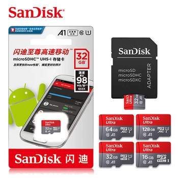 SanDisk Micro SD Kartico 128GB Memory Card 16GB 32GB 64GB 128GB MicroSD 256GB Max 98Mb/s Uitra C10 TF kartice 64 G cartao de memoria