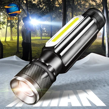 ZHIYU Pitne LED Svetilka USB Polnilne WorkLight T6 +COB Stranska Svetloba Linterna Rep Magnet Baklo luči za Ribolov, Kampiranje